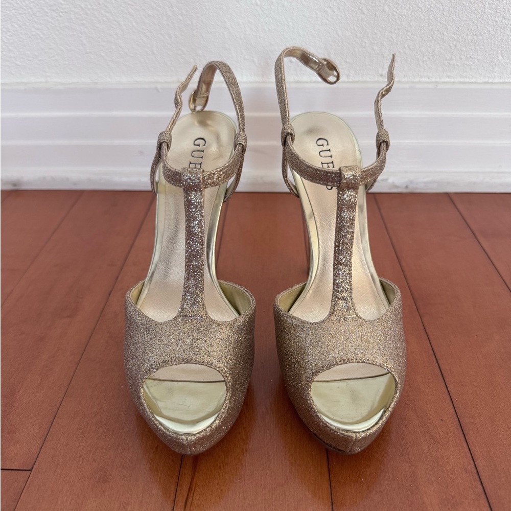 Guess Gold Stiletto Heels with Ankle Strap
